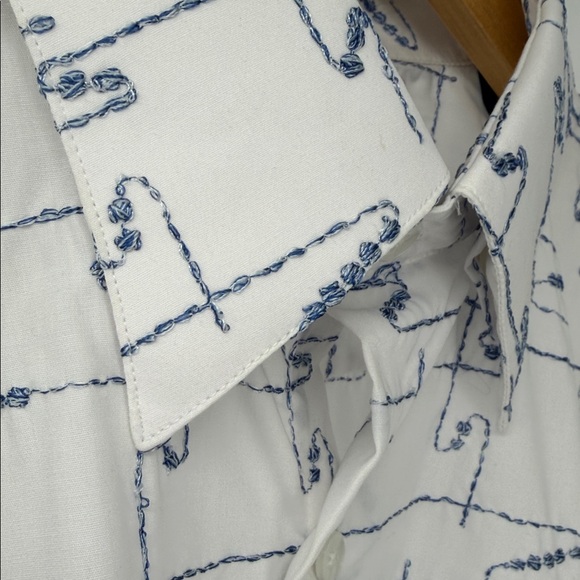 Marcello Sport Long Sleeve Cotton Shirt with Blue Abstract Embroidered Design - Picture 4 of 12